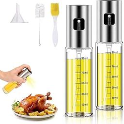 2 Pack Oil Sprayer for Cooking, Olive Oil Sprayer Dispenser Mister, Food Grade Material Versatile Transparent Glass Spray Bottle with Funnel Oil Brush Cleaning Brush for Salad, BBQ, Kitchen Baking, Roasting,Grilling (2)-0
