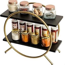 S S Wood Nation Wooden Organizer for Office and Bedroom, Round Kitchen and Home Organizer Rack, Storage Shelves, and Spice Shelves (Gold Black)-image-47