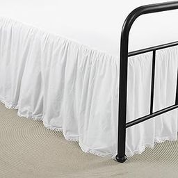 Vlocemon 100% Lightweight Cotton Bed Skirt, King Size 14" Drop, Crochet Edge, White Dust Ruffle, 3 Sides with Split Corners, French Romantic Style-image-33