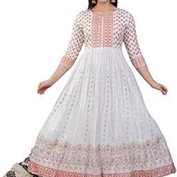 M32-PRESENTING Our New Launching in Beautiful Long Gown Rayon Fabric Print Embroidery Work gota Work Anarkali Gown for Women and Girls-image-1