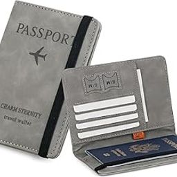 Passport Holder Cover Travel Wallet Organizer – RFID Blocking PU Leather Passport Case for Men & Women, Slim Travel Document Holder for Cards, ID & Tickets (Grey) (Pack-1)-image-97