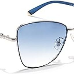 UV Protection Cateye Sunglasses for Women (Grey & Clear Lens | Silver & Blue Frame - MG5995)-image-72