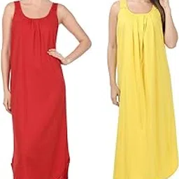 blazon Women's Cotton Nighty Slip - Set of 2 (Yellow & Red)-picture-4