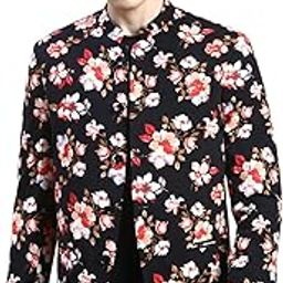 SHOWOFF Men's Mandarin Collar Printed Black Bandhgala Blazer-SOBLZ-70-08_Black-picture-4