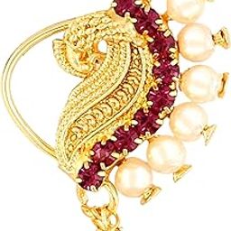 Vighnaharta Gold Plated Mayur design with Peals Alloy Maharashtrian Nath Nathiya./ Nose Pin valentine day gift valentineday gift for her gift for him gift for women gift for women VFJ1007NTH-Press-image-47
