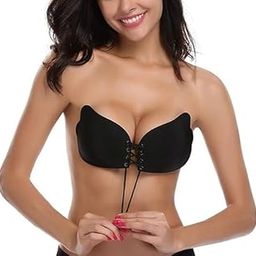 Women's Lightly Padded Self Adhesive Strapless Bandage Underwire Backless Solid Invisible Stick Gel Silicone Push Up Underwear Bra-Free Size(Black)-picture-43