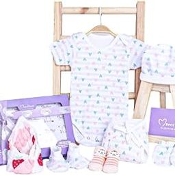 MOM'S HOME Organic Cotton Baby Essentials Gift Set | Baby Shower Gift Hamper | Baby Clothing Gift Combo | 0-6 Months | Little Heart | Pack of 7-image-39