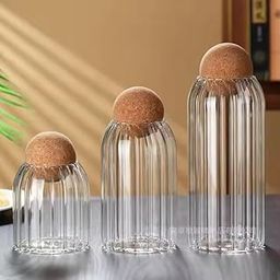 Glass Storage Jar Set with Wooden Ball Lids | Airtight Ribbed Glass Canisters for Kitchen Counter | Storage Containers for Coffee, Spice, Sugar, Salt, Flour, Tea – Set of 3 (500ml, 700ml, 1200ml)-picture-55