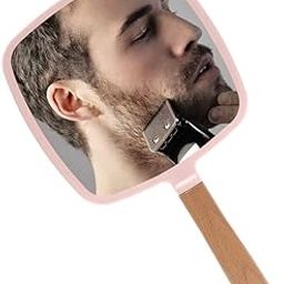 Trifecta Single-Sided Portable Travel Handheld Vanity Mirror with Hanging Hole in Handle Hand Mirror with Comfy Handle for Makeup,Small Cute Wood Hand Mirror(Square, Pink Pack of 1)-50