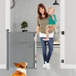 SPY KIDS® Retractable Dog & Baby Gate - Mesh Safety Gate for Babies & Pets | Easy Drill Installation Wide 140 cm | 86 cm Height | Ideal for Doorways, Stairs, Hallways | Indoor/Outdoor | Gray-picture-27