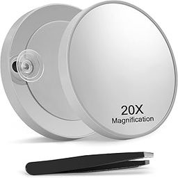 20X Magnifying Mirror, 3.5 inches Magnified Makeup Mirror and Slant Tweezers with 2 Suction Cups,Grey, 1PCS-image-42
