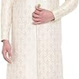 Men's Beige And Gold Silk Blend Sherwani Set-picture-44