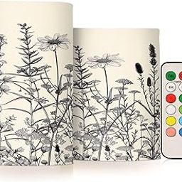 GUIJI Sketching Flowers Flameless Candles, Flameless Candles with Remote Set of 2, Flameless Candles Battery Operated, Pillar Candles Home Decoration, Christmas, Party, E08D23009-image-90