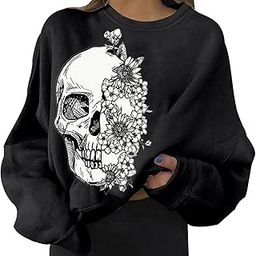 Halloween Sweatshirt Costume Clothing Tops for Women Black Half Face XL-image-2