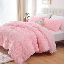Smoofy Fluffy Queen Comforter Set, Faux Fur Pink Comforter Set Queen Size, Luxury Fuzzy Bedding Set, Soft Shaggy Bed Set Pink for All Season, 3 Pieces - 1 Comforter & 2 Pillowcases-image-63