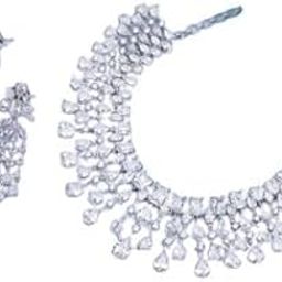 Cubic Zirconia Stone Sparkling Brilliance Necklace Wedding Necklace For Women And Girls | Stylish Necklace For Women | Casual Necklace For Girls-image-30