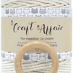 Craft Affair | 3ply Twisted Macramé Cord (3mm, 100 Meter) | Get Free 5cm Wooden Ring | Cotton Yarn/Rope for Wall Hanger and Other DIY Projects - Off White-18