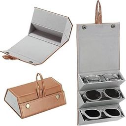 Sunglasses Organizer Box/Leather Foldable Travel Eyeglasses Storage Case/Hanging Eyewear Holder Box Display for Women (3 Slots Sunglasses Organizer Box, Brown)-picture-1