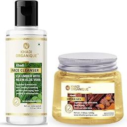 Khadi Organique Cucumber & Neem Aloe Vera Face Cleanser & Ubtan Moisturizing Gel - Refreshing Skincare Set for Radiant, Hydrated Skin-image-50