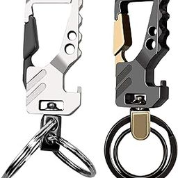 2 Pack Key Chain with Bottle Opener Heavy Duty Carabiner Car Keychains Management for Men and Women | Sterling Silver-23