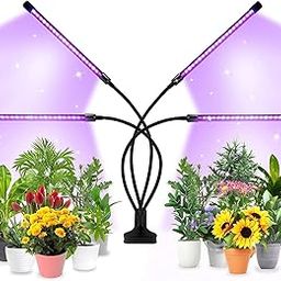 BT29PL10 LED Grow Light – 1-Head Full Spectrum with Red/Blue/Red & Blue, 10 Dimmable Levels, 3/9/12H Timer, Flexible Gooseneck & Clamp for Indoor Plants & Seed Starting (1) (4-Head LED Grow Light)-18