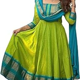 Elegant Zari Jacquard Weaving Gown with Lace Border Dupatta – Traditional Indian Ethnic Wear for Weddings, Festivals, and Special Occasions-image-31