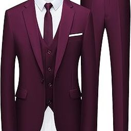 Men’s Slim Fit Suit One Button 3-Piece Blazer Dress Business Wedding Party Jacket Vest & Pant-image-16