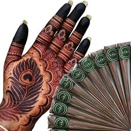 Sabz Organics Natural Bridal Henna Mehendi Cones For Hand, Feet And Body Designs Fine Detailing With Long Lasting Dark Red Brown Colour Stain (Pack of 1)-10
