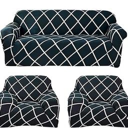 Sofa Cover 3 Seater and 2 Seater Fully Covered Universal 5 Seater Sofa Cover Non-Slip Sticky Elastic Stretchable Sofa Set Slipcover Protector for (3+1+1 Seater), Peacock Grill-8