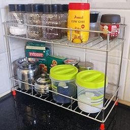 Cri8Hub Heavy Stainless Steel 2 Tier Kitchen Rack - Spice Boxes Rack Kitchen Stand - Cosmetic Organizer, Counter Top Basket -Floor Mounted Shelf for Home, Tiered Shelf-image-102