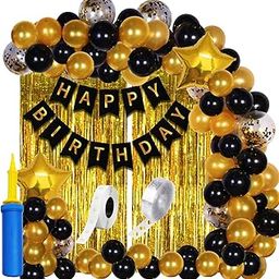 Party Propz Birthday Decoration Kit - 61 Pcs Black And Gold Birthday Decoration Balloons With Balloon Pump | Happy Birthday | Black Gold Birthday Decorations | Black Birthday Decoration Items - Foil-image-83