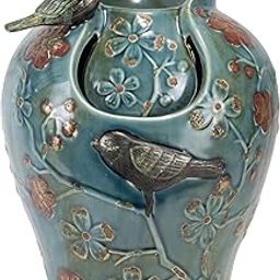 Nature's Garden Verdigris Songbird Fountain with LED Light, Blue-image-2