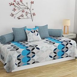 Decozom Stylish Threads Heavy Cotton 8 Pieces Diwan Set ||1 Single Bedsheet, 2 Bolster Covers, 5 Cushion Covers || :- Blue White & Black-image-34