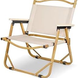 Sivgun Creations Steel Foldable Chair Outdoor Portable Armchair with Wooden Handle for Travel Camping Picnic Garden (Beige)-picture-21