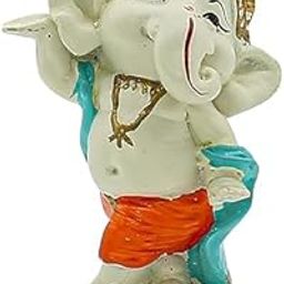 CRAFTELORE Ganesha Idol Statue White and Orange with Gold-Accented Base | Handmade Hindu Idol for Home Temple, Spiritual-image-14