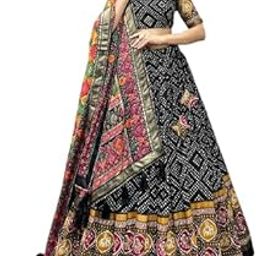 Sarathybiz Women,s Tussar Silk With Leheriya Print And Foil Print Lehenga choli Set-image-37