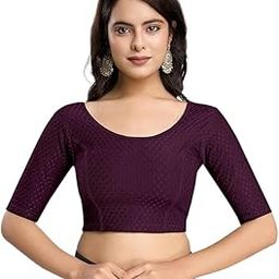 Avnils's Women's Dobby Pure Cotton Elastin Stretchable Readymade Round Neck Elbow Length Sleeves Blouse Choli with Textured Pattern (Purple, 32)-image-83