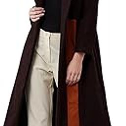 Brown Long Coat with Asymmetric Rust Stripe Detail and has Full Sleeves.-10