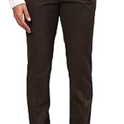 Men's Poly Wool Blend Checks Pattern Slim Fit Flat Front Formal Trouser-image-5