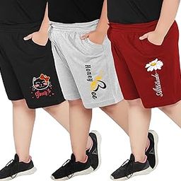 Womens Plus Size Bermuda Shorts with Graphic Print ? Pack of 3 | Cotton, Regular Fit with Pockets | XL, 2XL, 3XL, 4XL, 5XL | Comfortable for Curvy Women | Yoga, Gym, Nightwear & Casual Wear-image-75