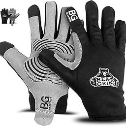 Bear Grips Shield Gloves, Padded Full Finger Workout Gloves for Gym, Weightlifting, Lifting, Hand Protection, Exercise, and Fitness Glove for Men & Women - Black, Small-image-50