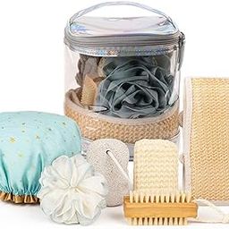 Wishkey 6-Piece Bath Spa Set for Women Shower Cap Bath Loofah Pouf Back Scrubber Strap Nail Brush Pumice Stone & Loofah Pad Body Scrub Kit for Shower & Bath Gift Set For Girl Rakhi Gift For Sister-image-32