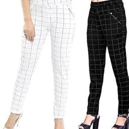 Combo Pack Creations Women's Checks Pattern Printed Jeggings/Leggings/Pants/Trouser Pack of 2 (XL, Free Size White,Black)-picture-4