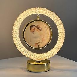 GIFTSZONE LED Table Lamp with Photo Frame, Touch Control, 3 Brightness Levels, Gold (Crystal Round)-picture-27
