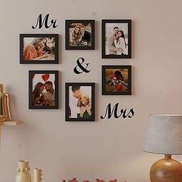 Painting Mantra Glass & Art Street Together Forever Set Of 6 Individual Wall Photo Frames With Mr & Mrs MDF Plaque - Black, Synthetic Resin, Rectangular, 7x4 inch-picture-32