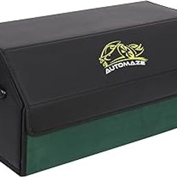 Automaze Car Trunk Organizer, PU Leather Trunk Cargo Organizer, Collapsible Portable Car Storage Organizer SUV, Grocery, Camping (Black With Suede Green, Large)-image-12