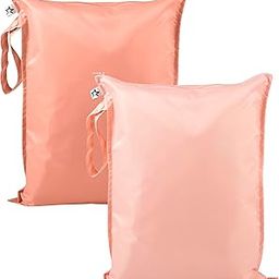 Tiny Twinkle Mess-proof Wet Bags 2 Pack Waterproof and Washable Bag for Travel storage, Stroller, Daycare, Baby Diapers, Yoga, Beach, Pool, Wet Toddler Swimsuits (Peach,Terracotta)-5