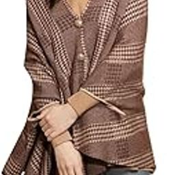 Acrylic Winter Shrug For Women Brown Abstract Print V Neck Knitted With Full Sleeve, Free Size-31