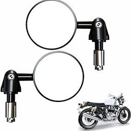 Miwings Aluminium Alloy Motorcycle Mirrors - Round Adjustable Upto 180 Degree Bar End Side Mirror Suitable For (Pack of 2) For Royal Enfield Continental GT 650, Black-3