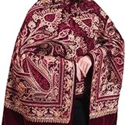 Women Soft Velvet Embroidered Stole | Designer Floral Paisley Embroidery Pattern on Scarf (28 x 80 inches)-picture-33